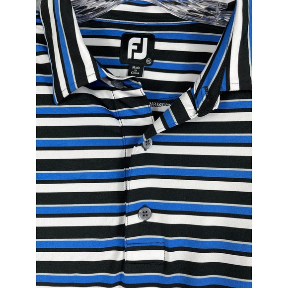 Footjoy Men's Black Blue White Stripe Golf Polo Shirt Size XL - Picture 6 of 9